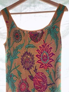 Peruvian Connection Mustard Maxi Dress with Teal & Pink Floral Print